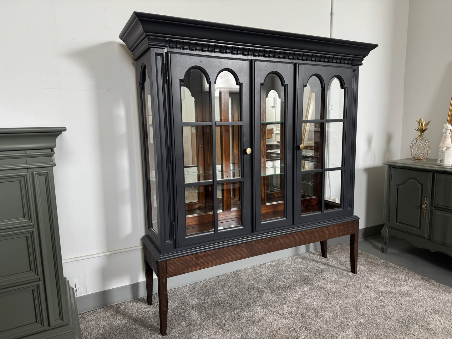 Black Hutch with Wooden Base