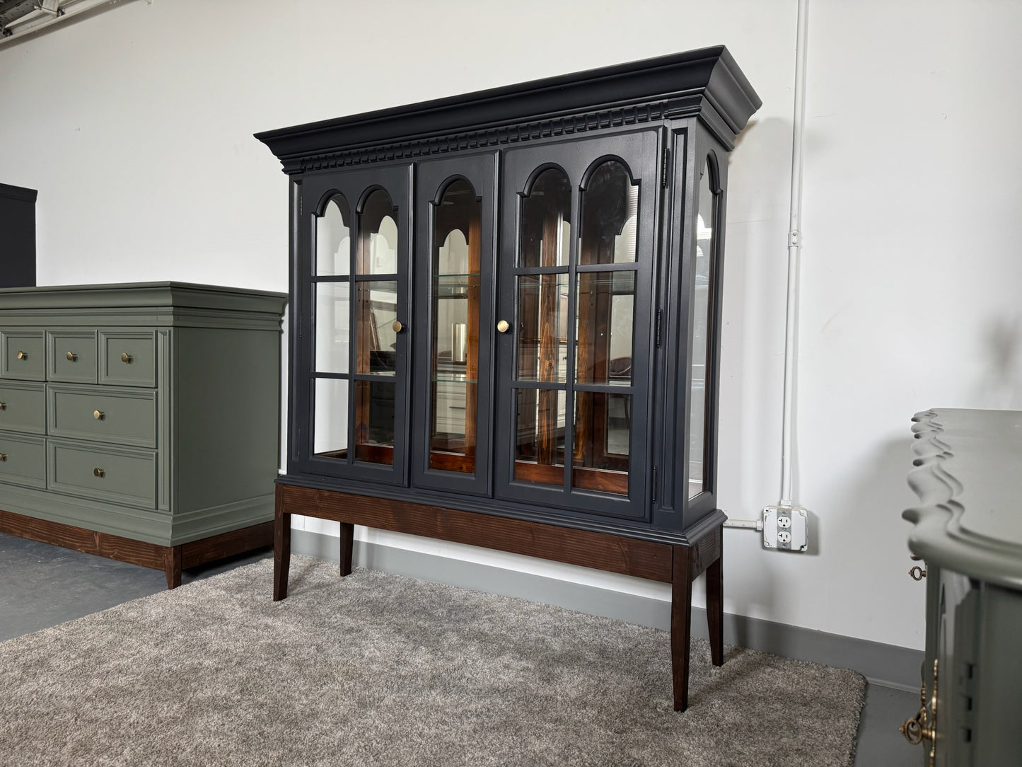 Black Hutch with Wooden Base
