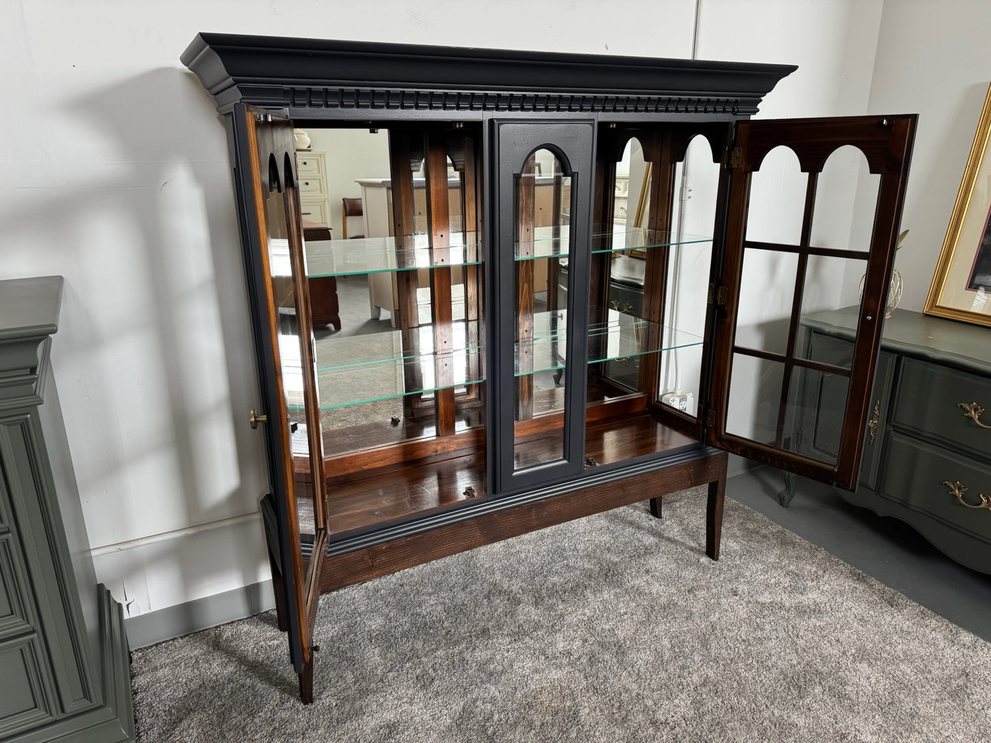 Black Hutch with Wooden Base