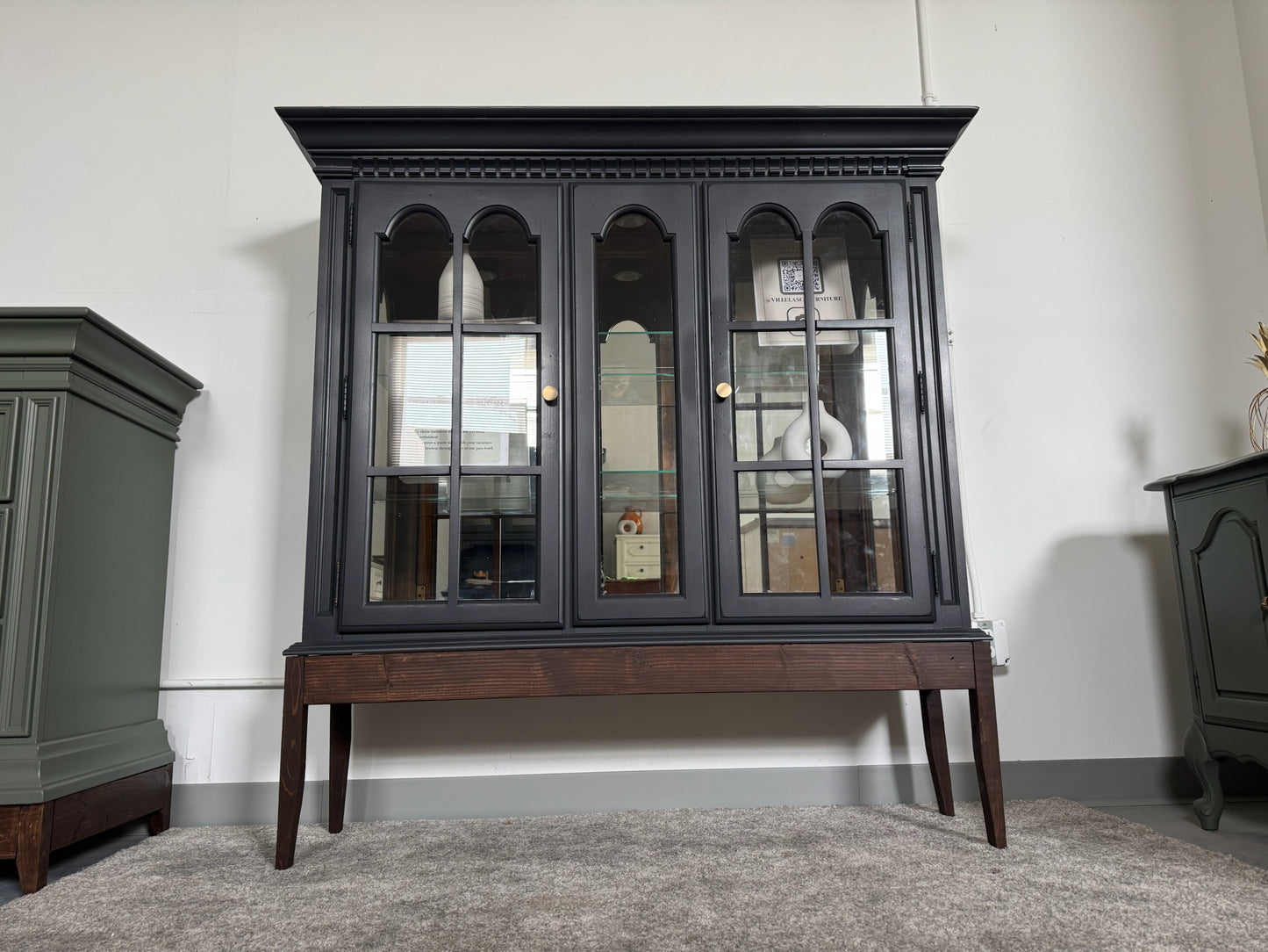 Black Hutch with Wooden Base