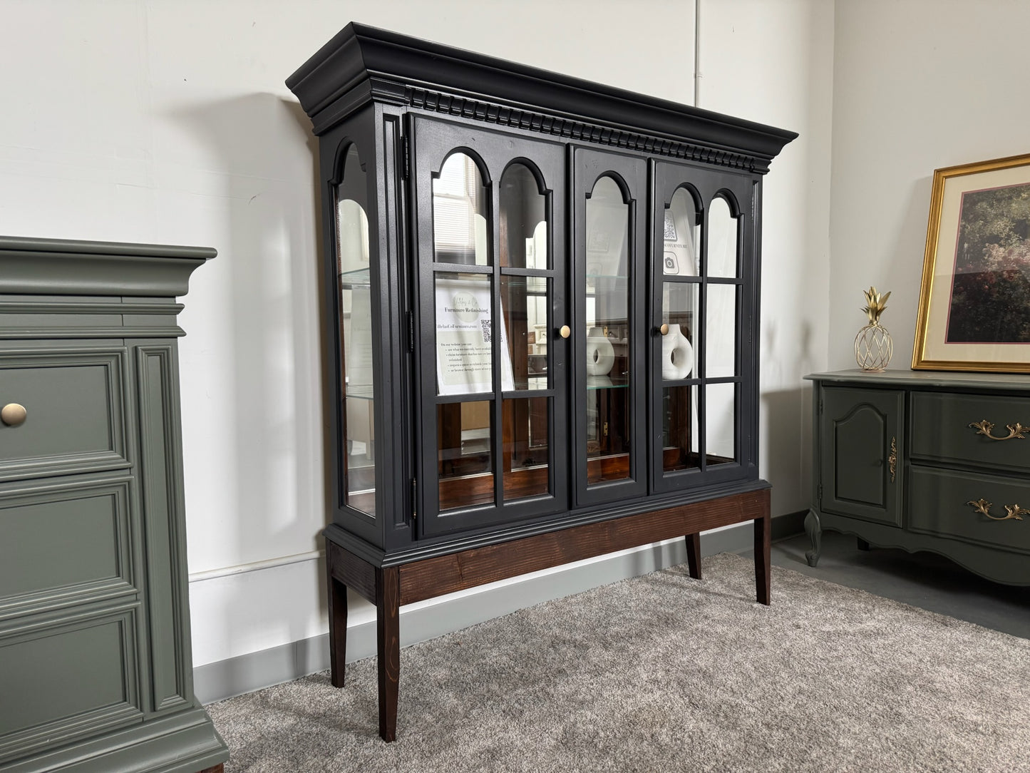Black Hutch with Wooden Base