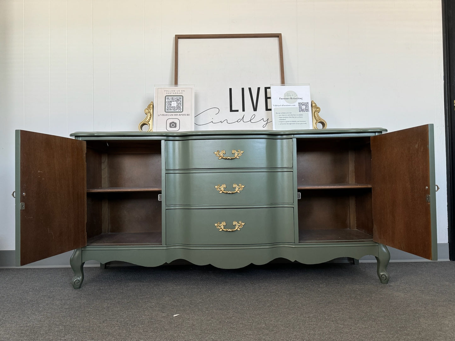 Sage Green French Provincial Buffet/Sideboard