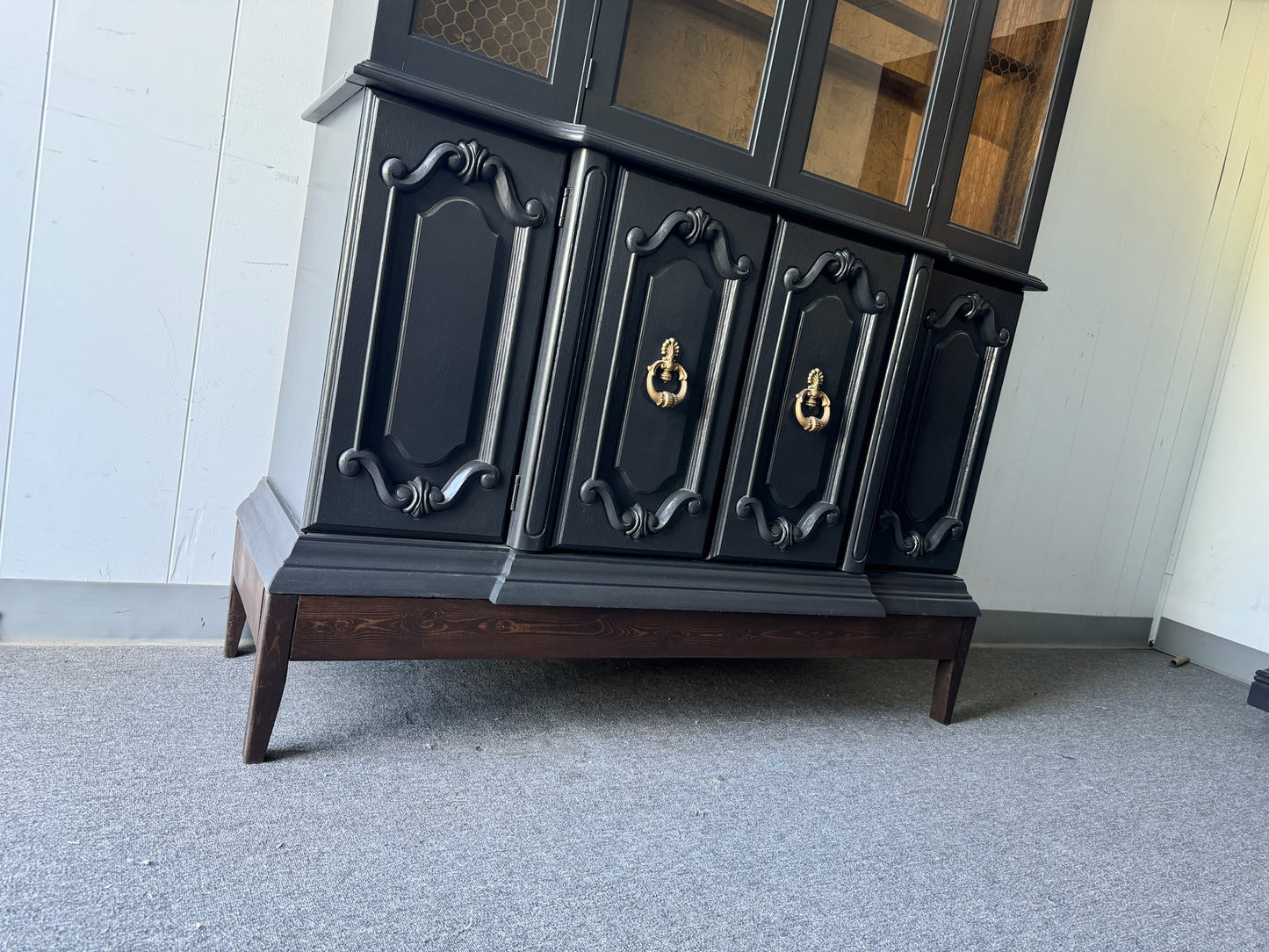 Large Black Hutch with Wood Base (Delivery Available)