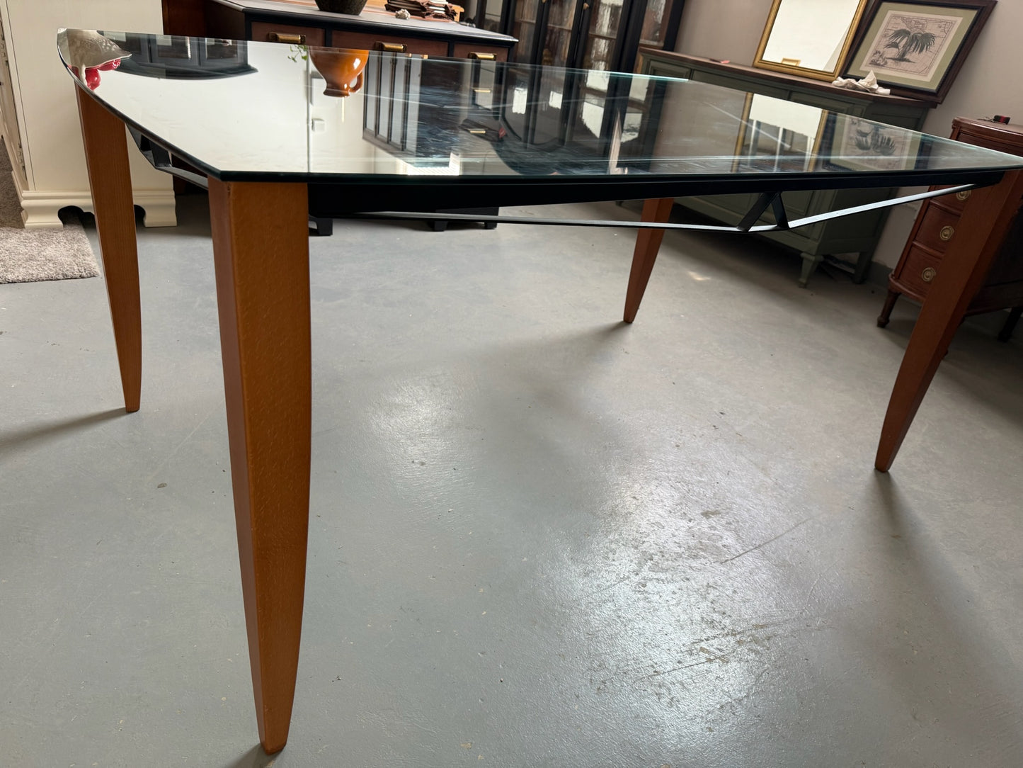 Glass Top Walnut Dining Table