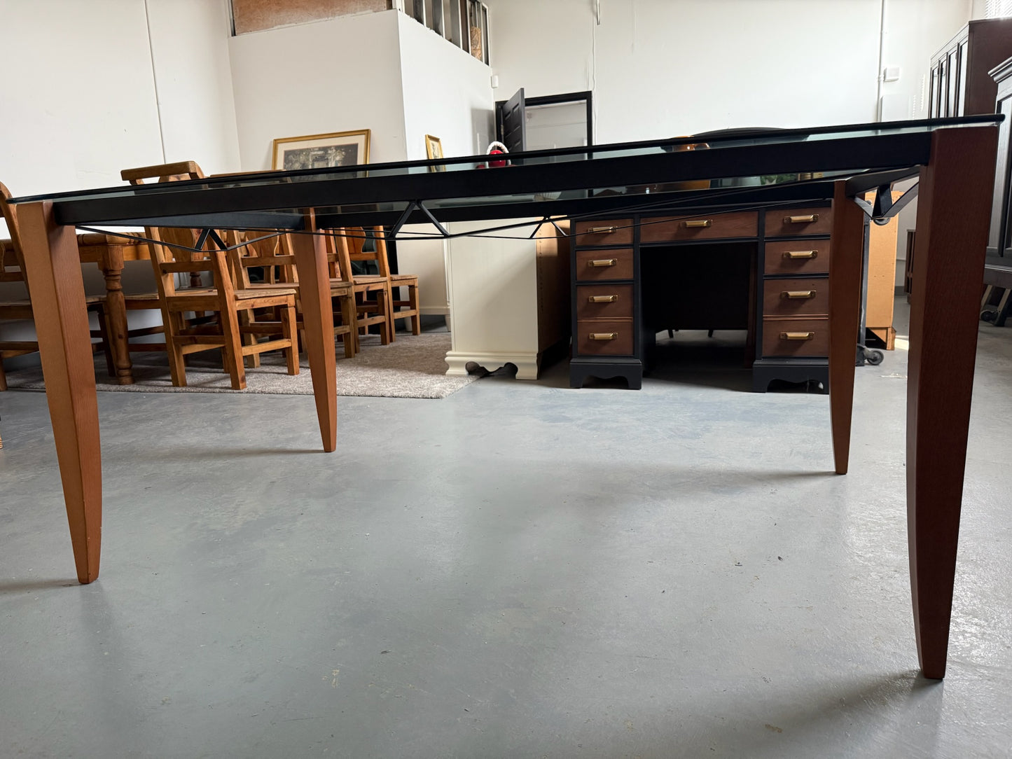 Glass Top Walnut Dining Table