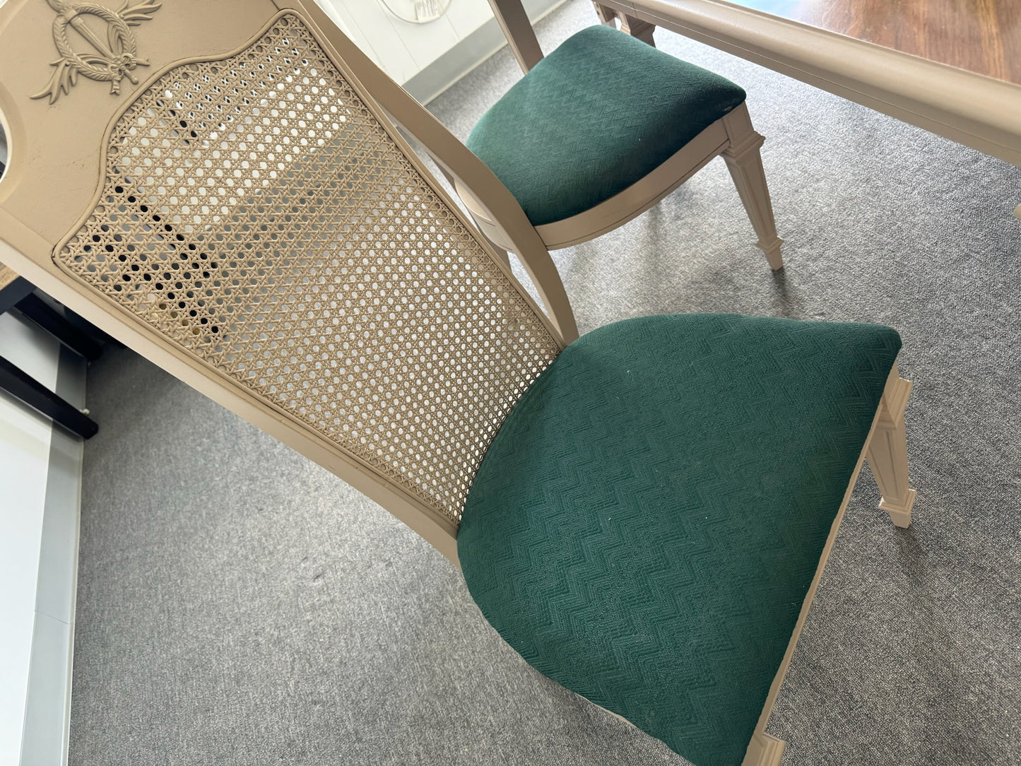 Rattan Cane beige & Emerald Dining Table Set