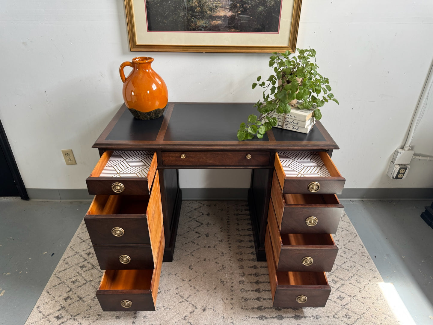 Vintage Dark Walnut Sligh Pedestal Desk