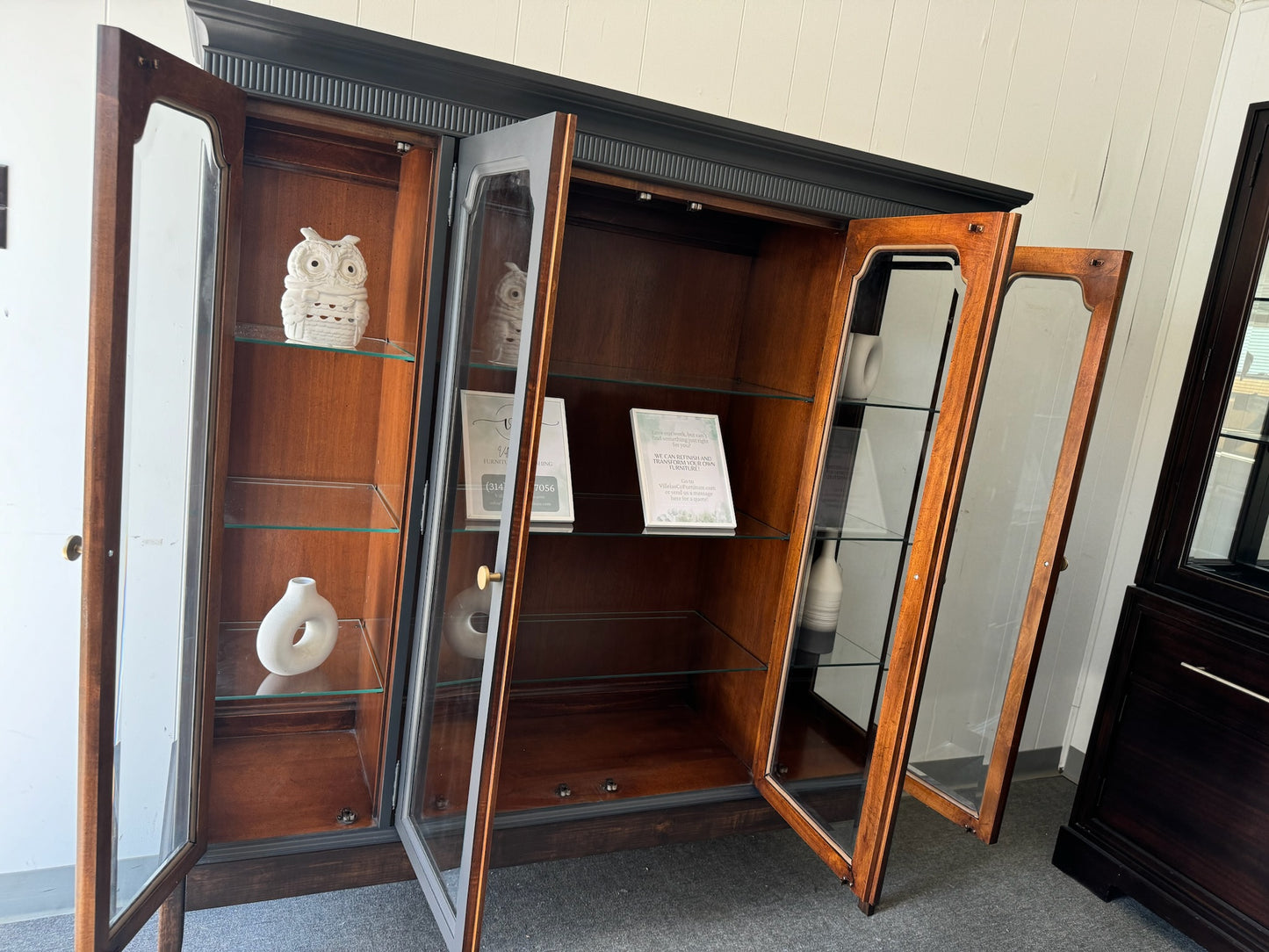 Large Black Hutch with Wood Base