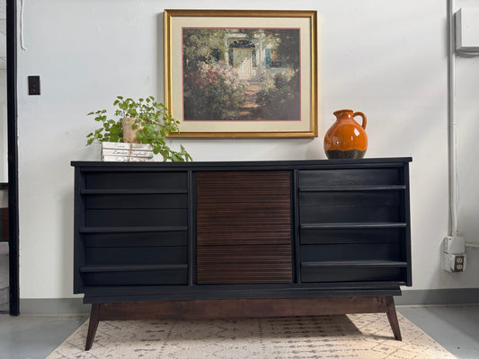 MCM Black and Wood Sculpted Dresser