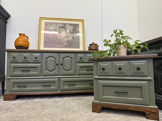 Sage Green Dresser and Nightstand Set