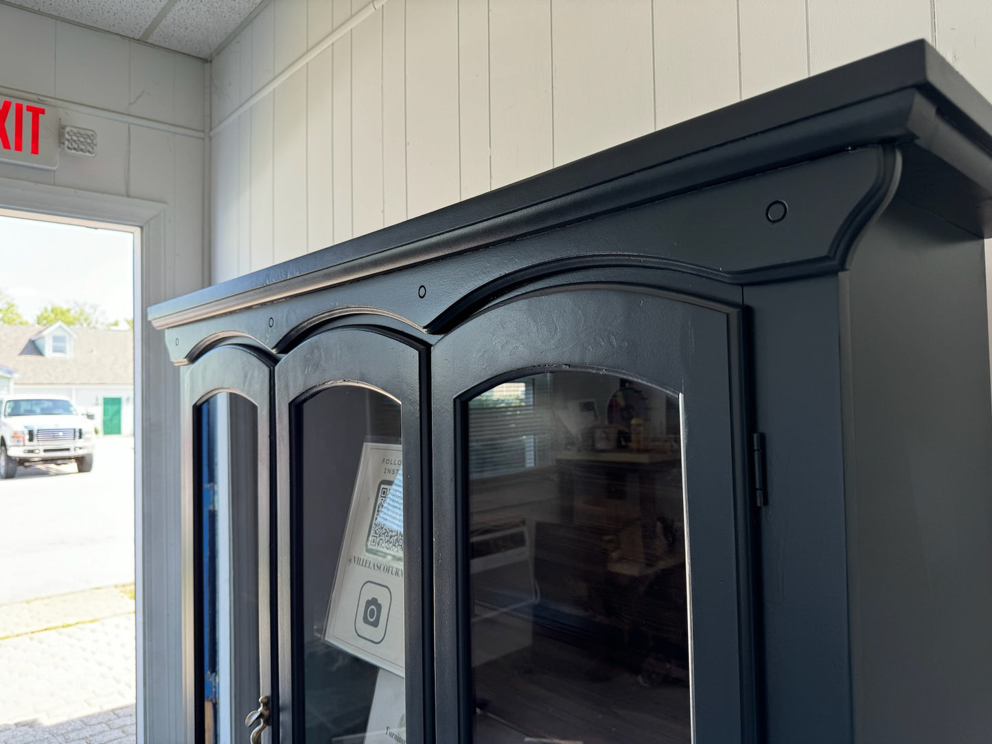 Modern Black Hutch With Wood Base