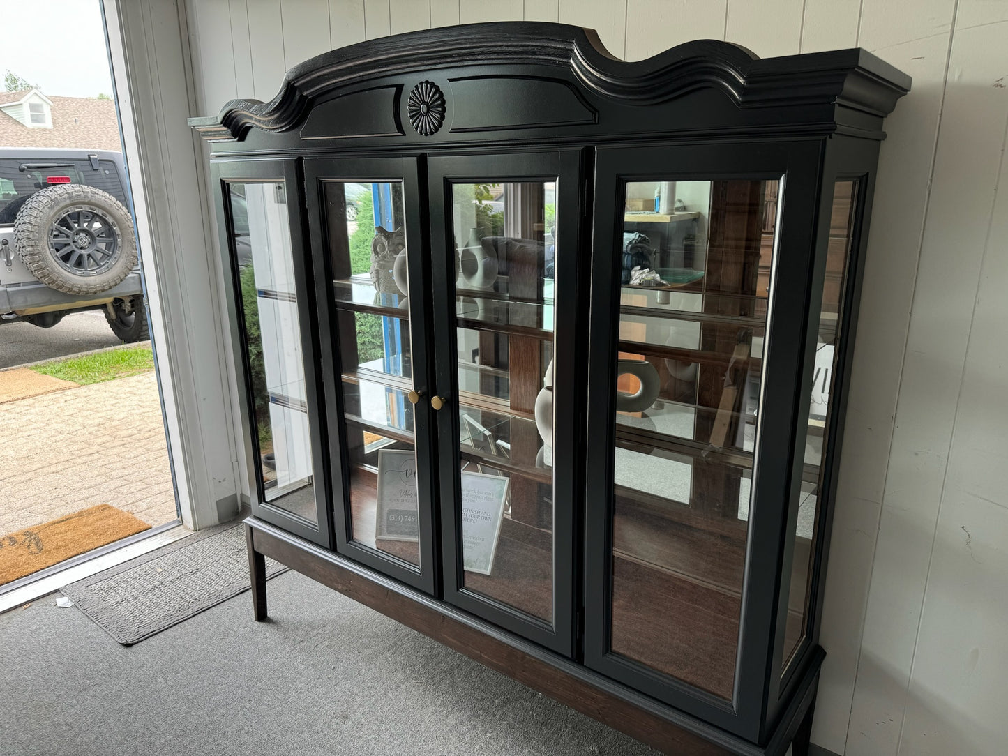 Large Black Hutch with Wood Base