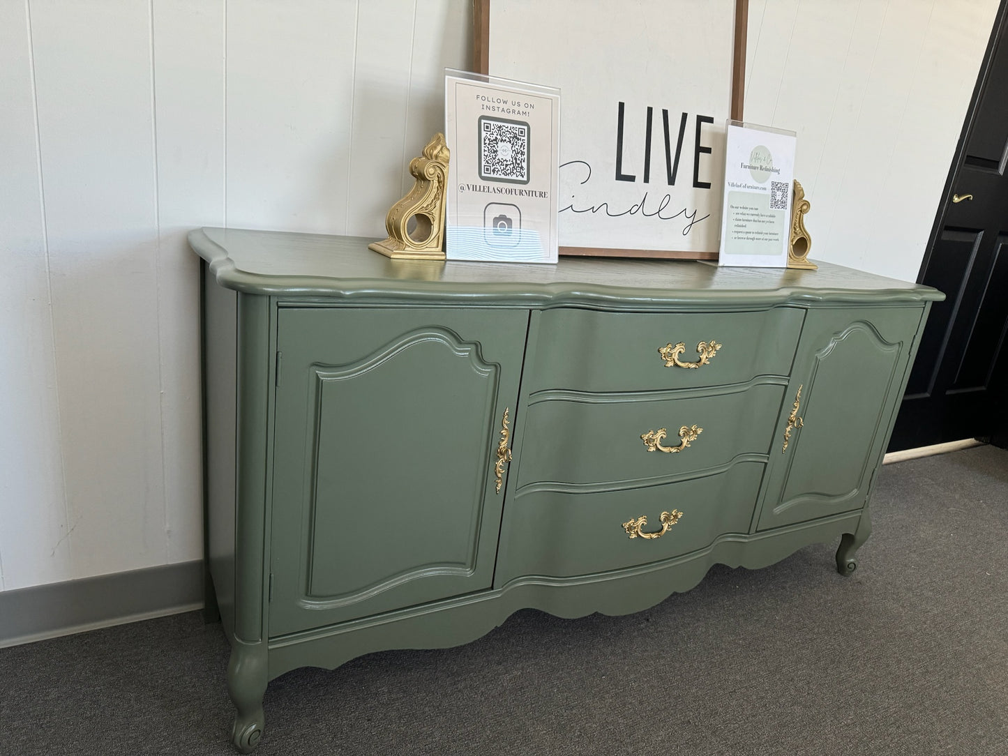 Sage Green French Provincial Buffet/Sideboard