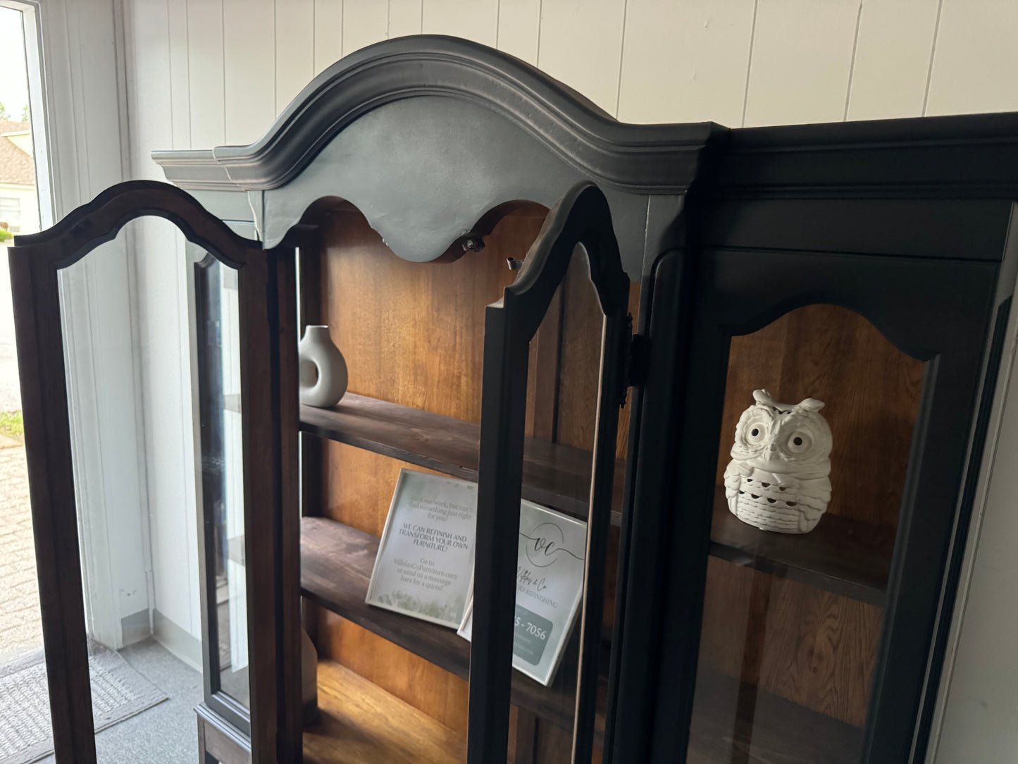 Black Arched Hutch with Wood Base