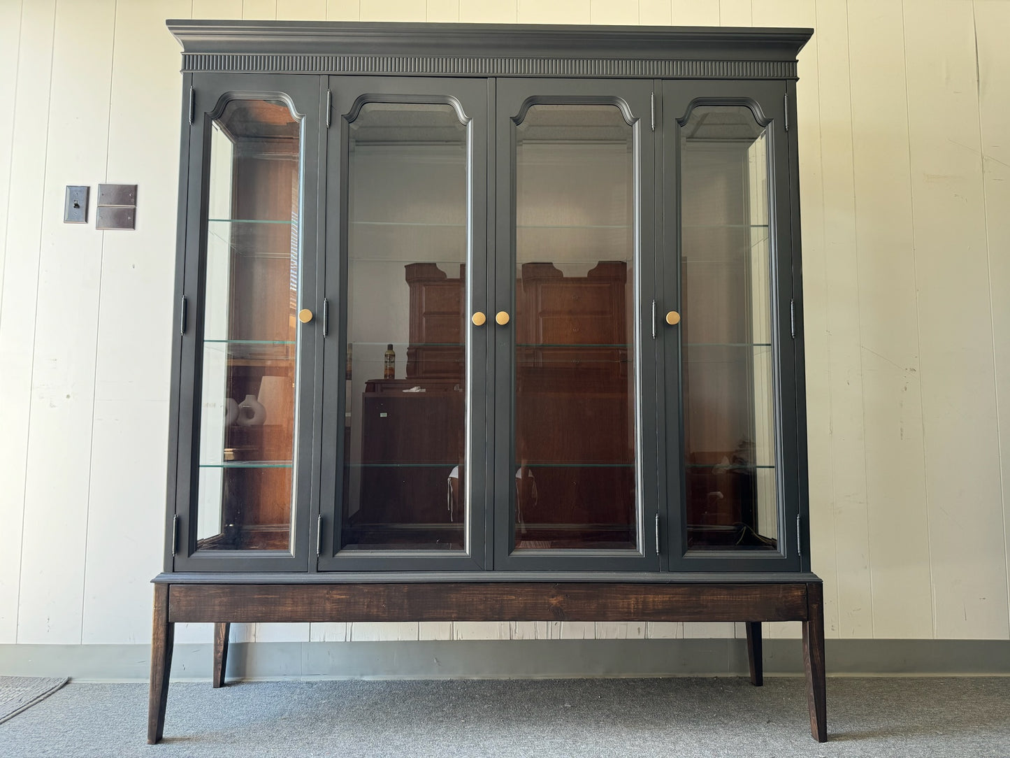 Large Black Hutch with Wood Base