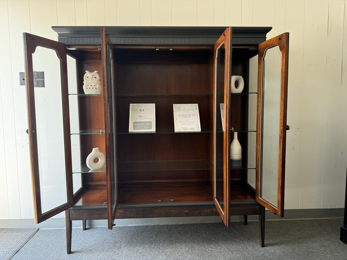 Large Black Hutch with Wood Base