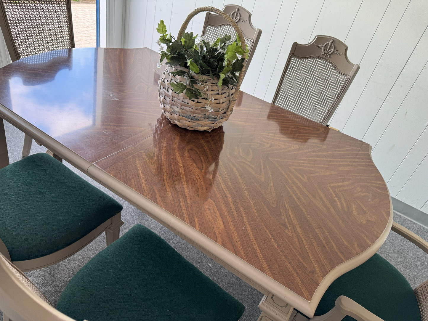 Rattan Cane beige & Emerald Dining Table Set