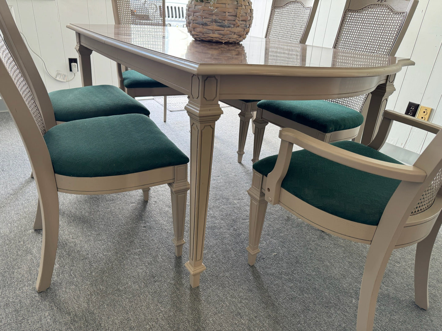 Rattan Cane beige & Emerald Dining Table Set