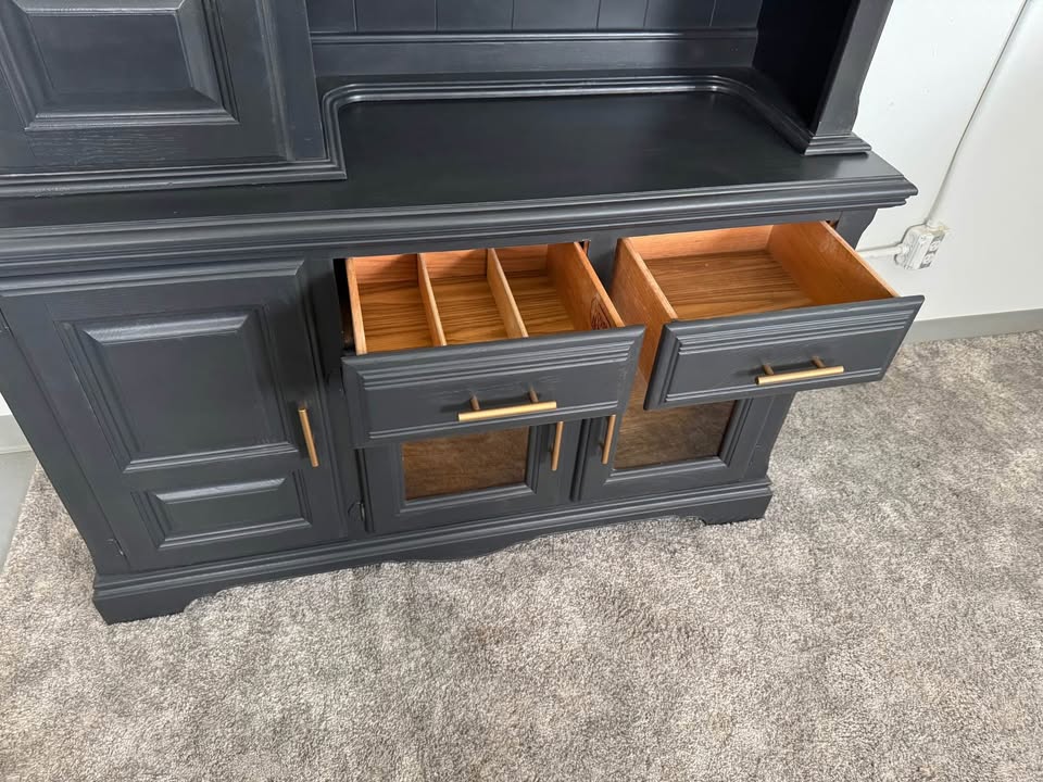 Black and Wood China Cabinet/ Hutch