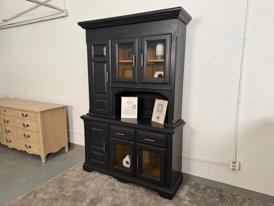 Black and Wood China Cabinet/ Hutch