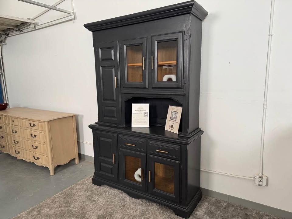 Black and Wood China Cabinet/ Hutch