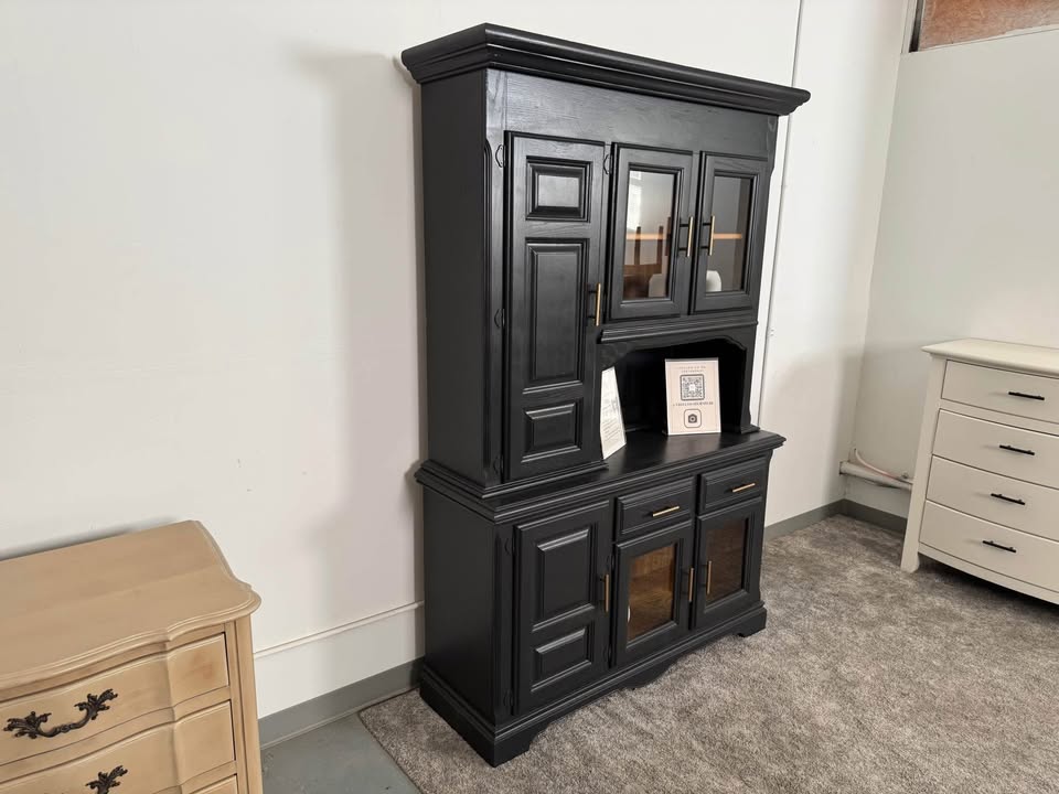 Black and Wood China Cabinet/ Hutch