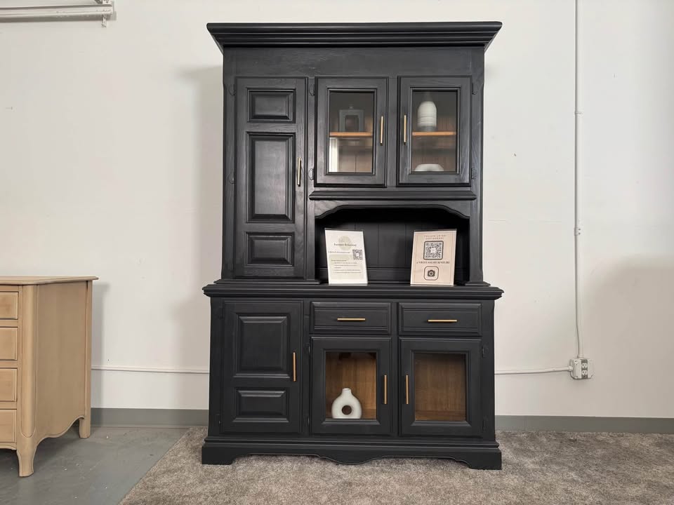 Black and Wood China Cabinet/ Hutch