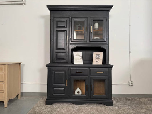 Black and Wood China Cabinet/ Hutch