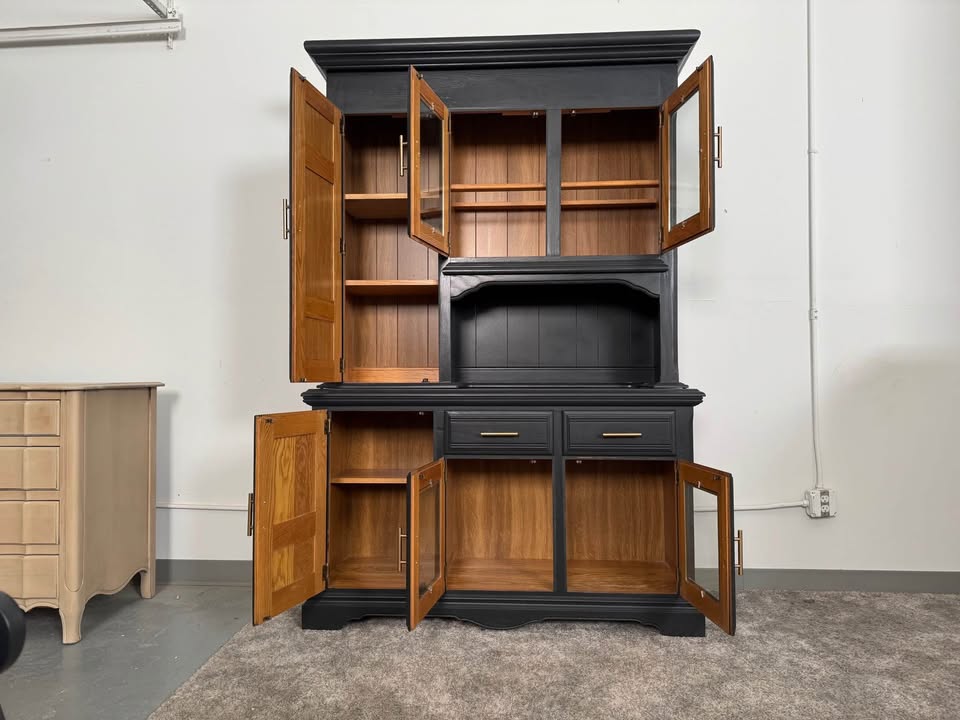 Black and Wood China Cabinet/ Hutch