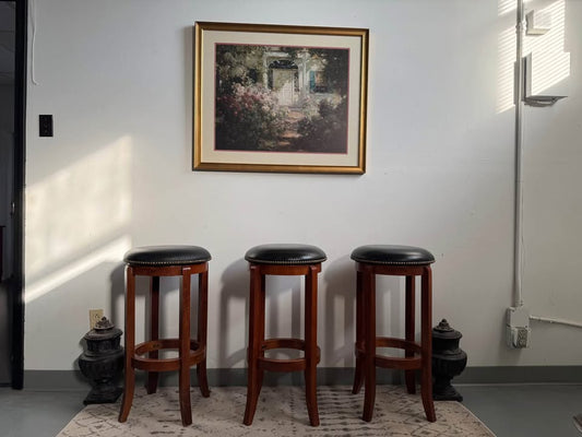 Set of 3 Leather Barstools