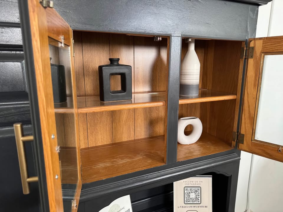 Black and Wood China Cabinet/ Hutch