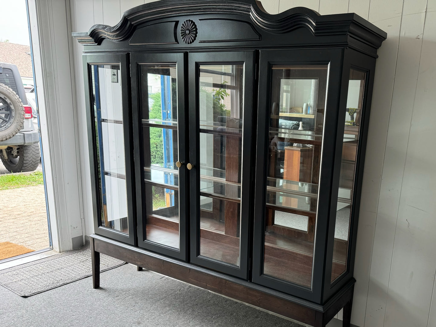 Large Black Hutch with Wood Base