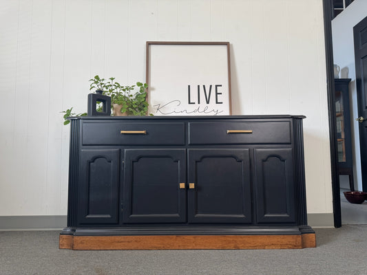 Black Buffet/ Credenza with Wood Top and Base