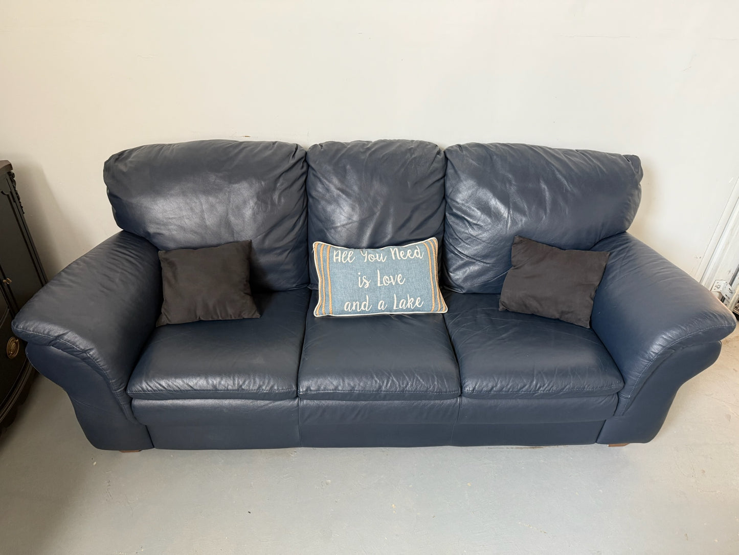Navy Blue Real Leather Couch