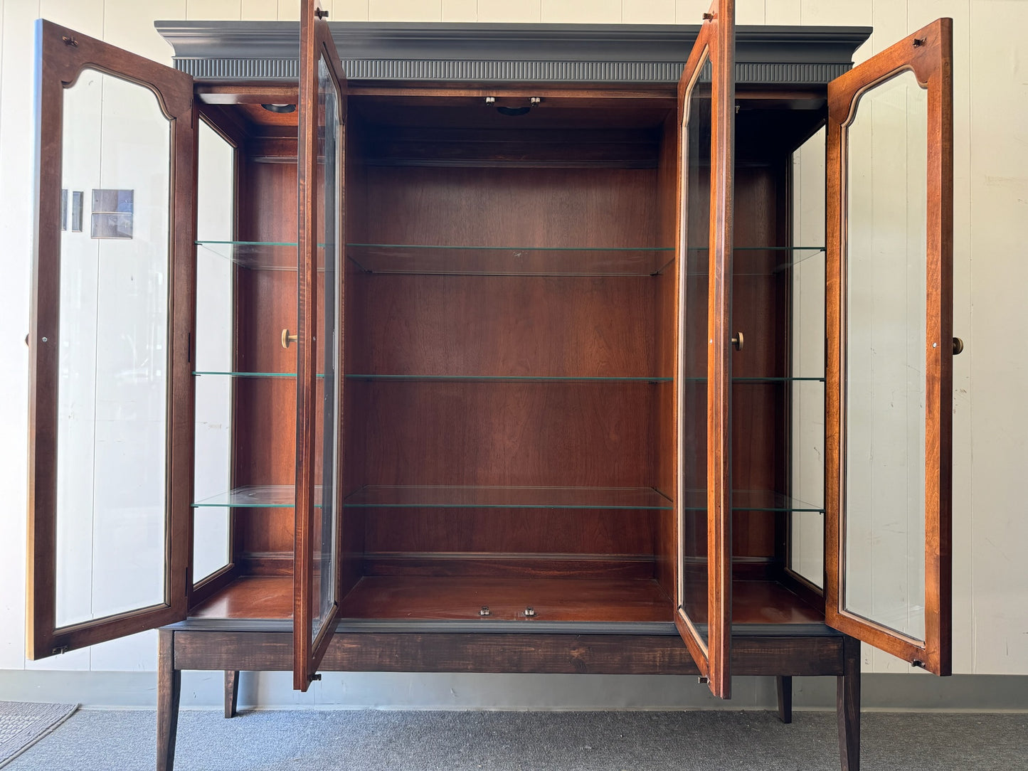 Large Black Hutch with Wood Base