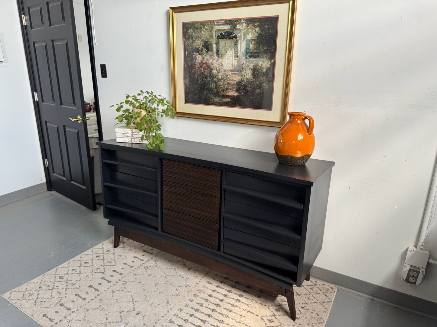 MCM Black and Wood Sculpted Dresser
