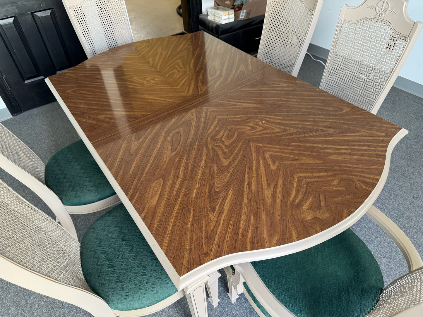Rattan Cane beige & Emerald Dining Table Set