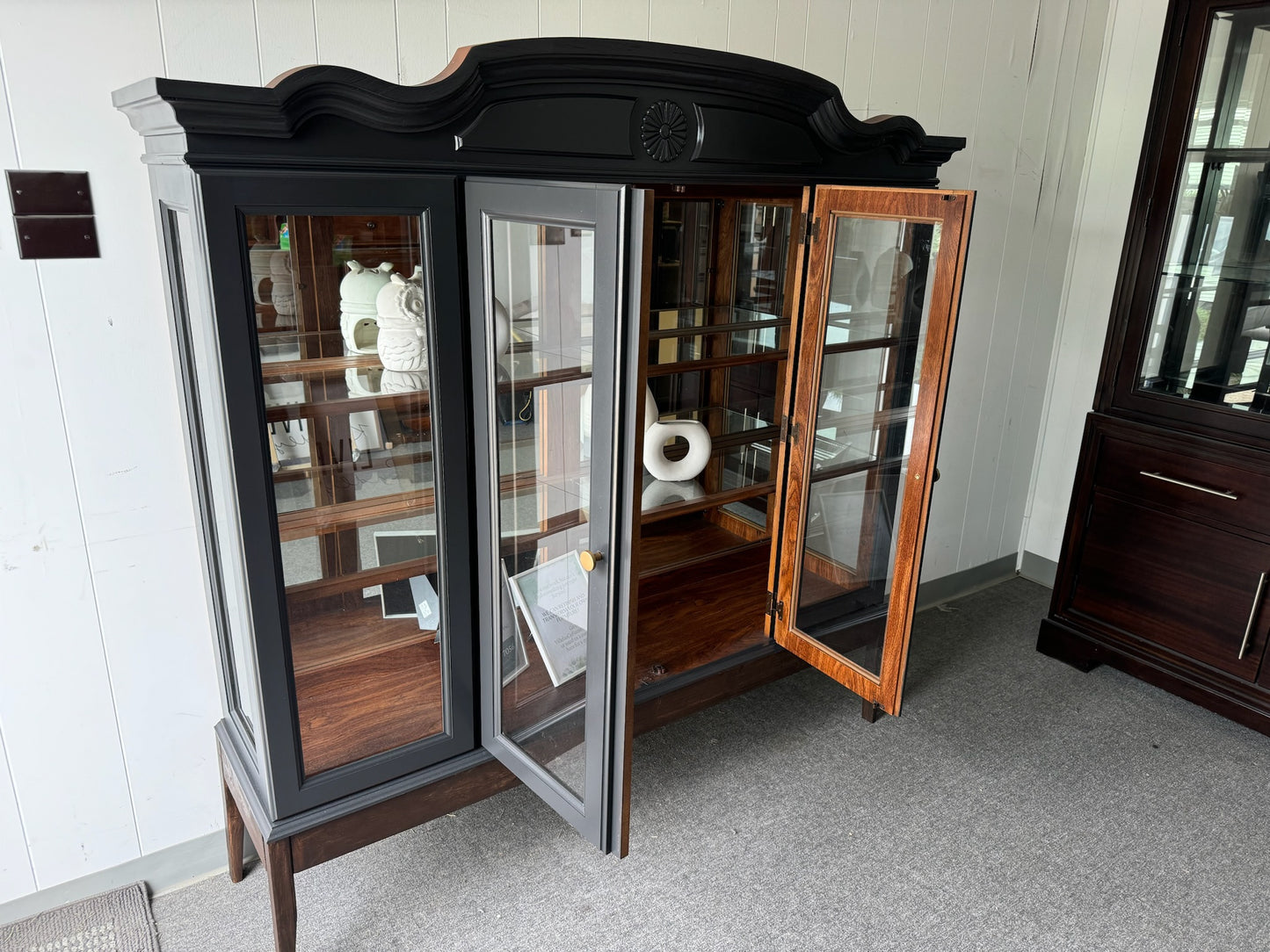 Large Black Hutch with Wood Base