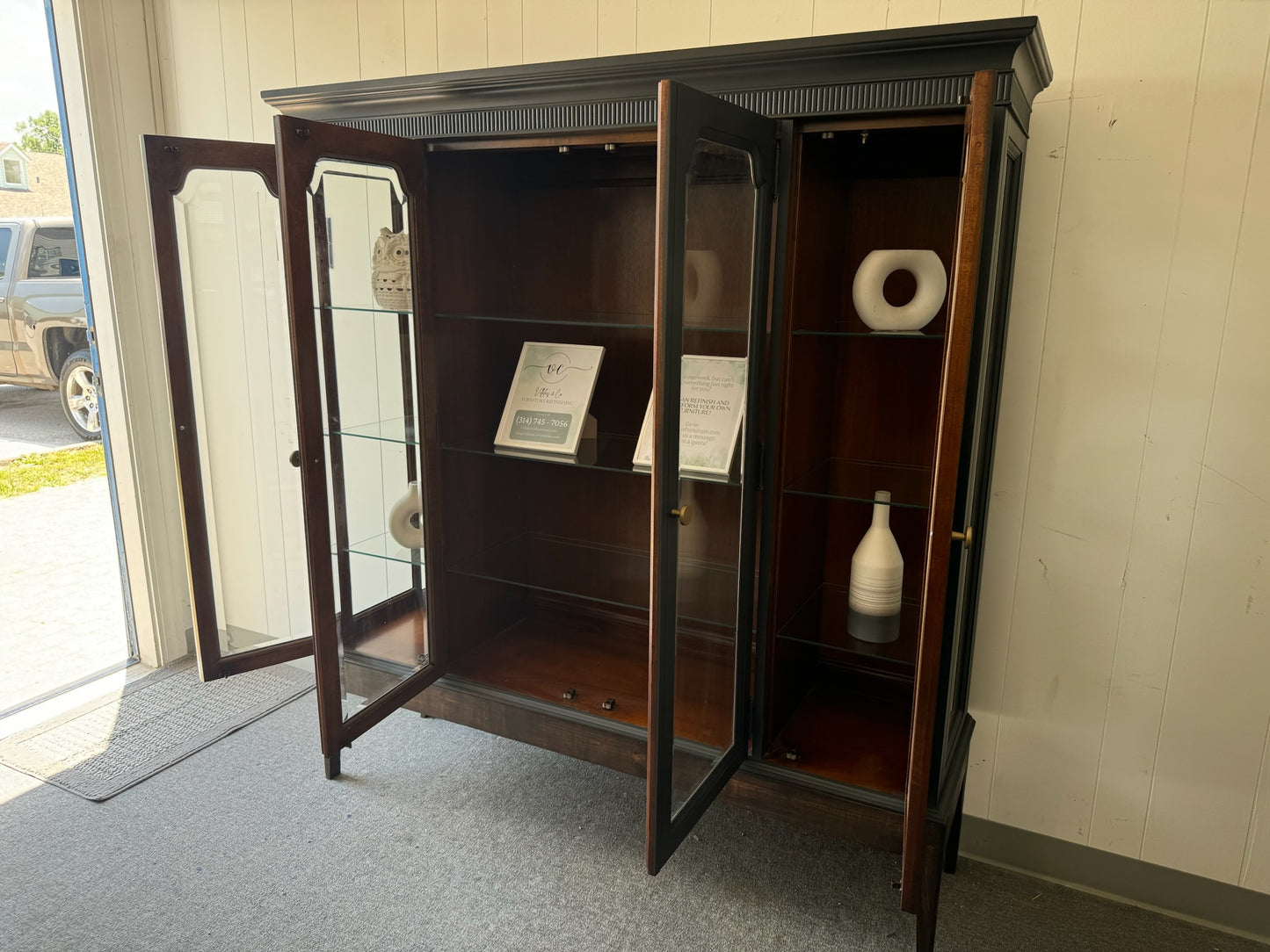 Large Black Hutch with Wood Base