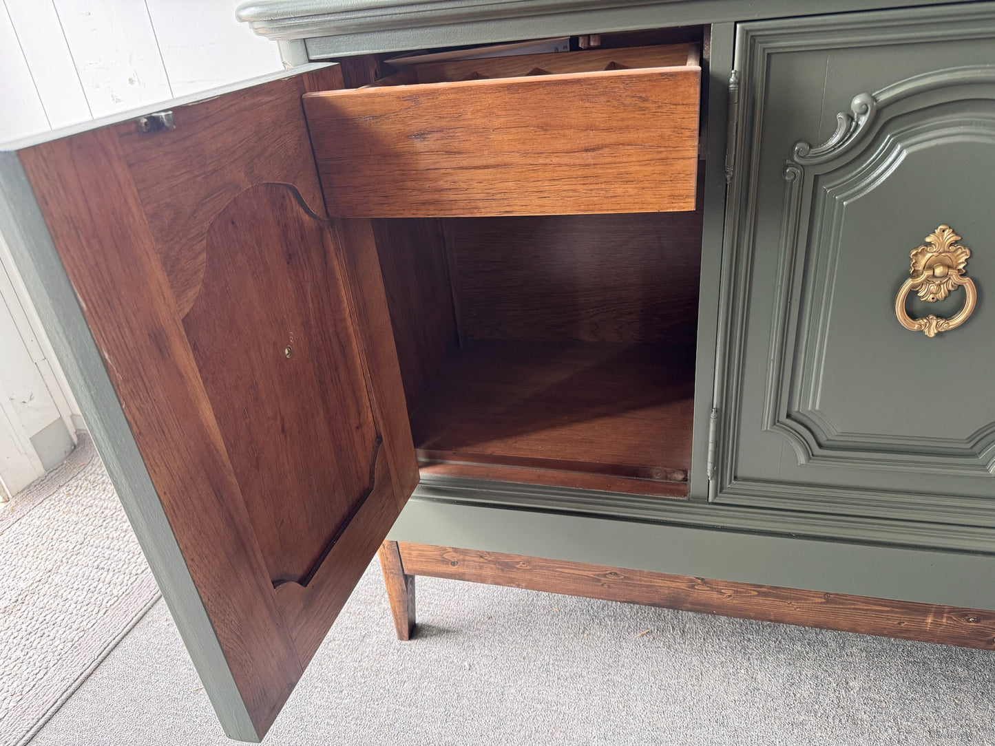 Sage Green Buffet with Wood Base