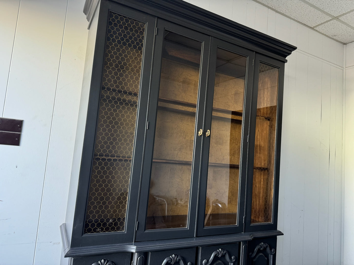 Large Black Hutch with Wood Base (Delivery Available)