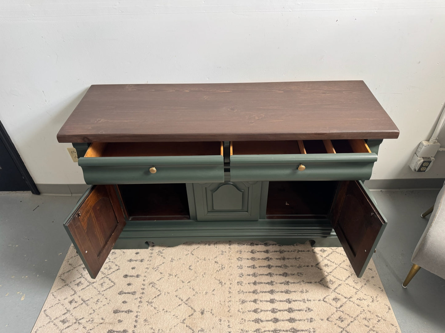 Sage Green Buffet with Dark Walnut Top