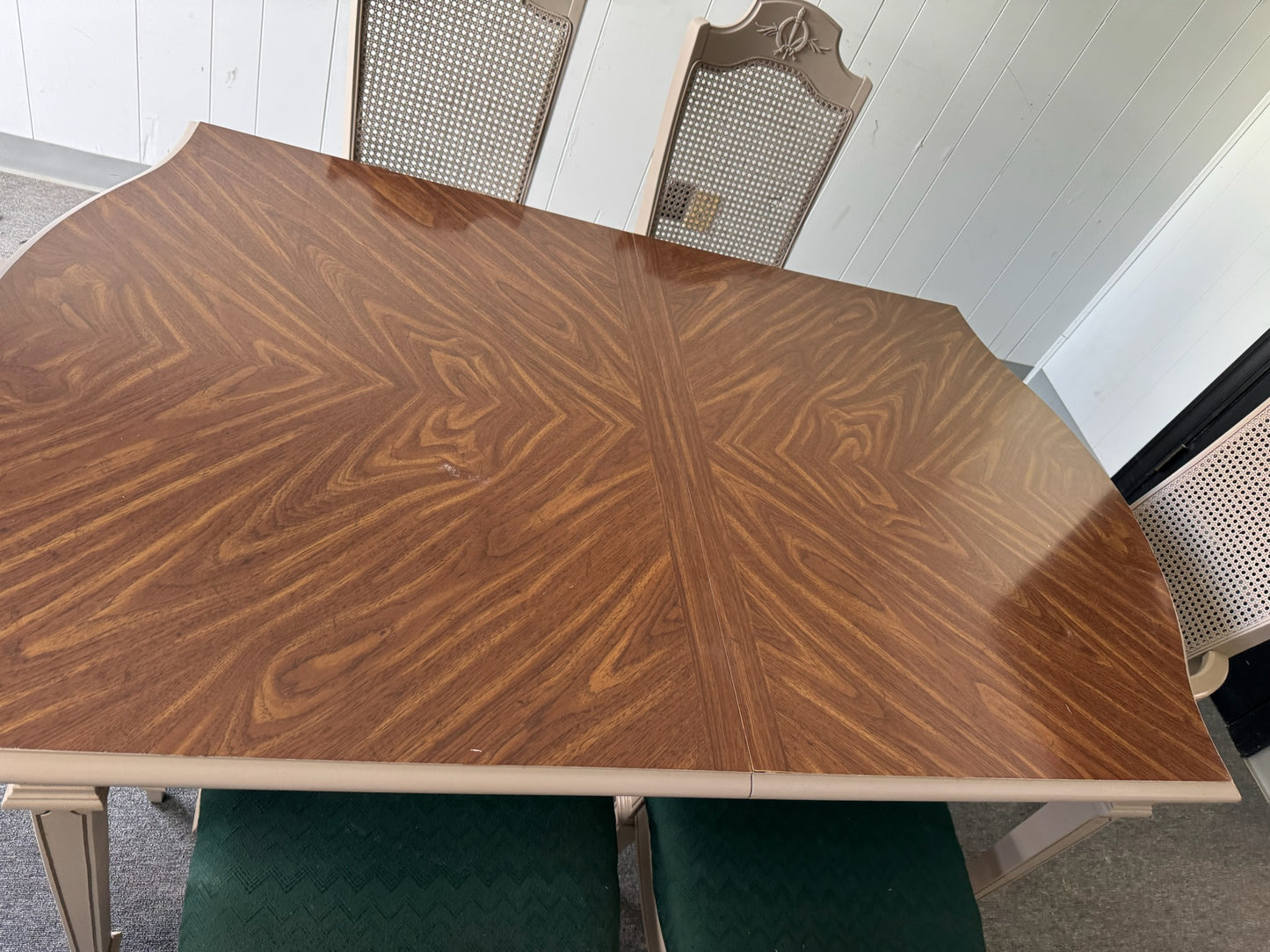 Rattan Cane beige & Emerald Dining Table Set