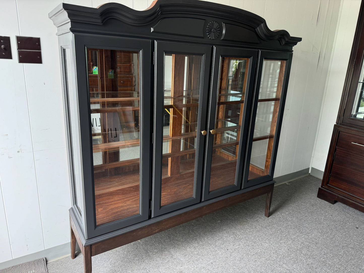 Large Black Hutch with Wood Base