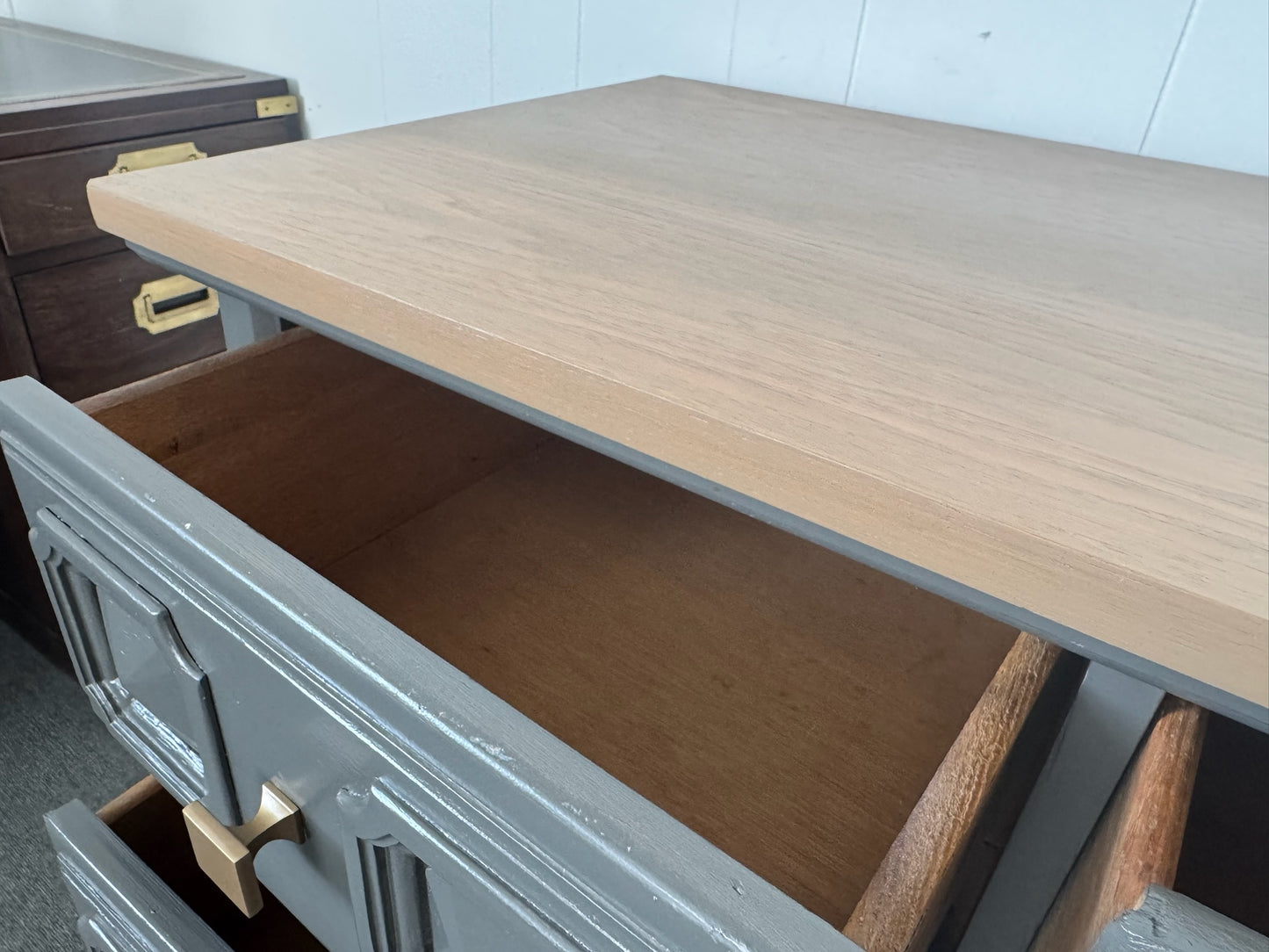Grey Modern Dresser with Wood Top and Base