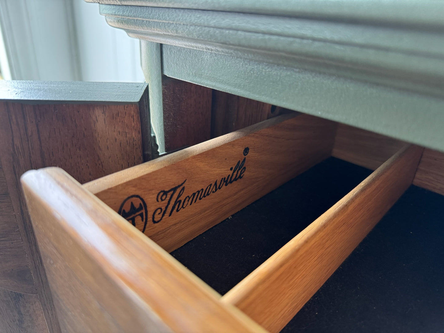 Sage Green Buffet with Wood Base