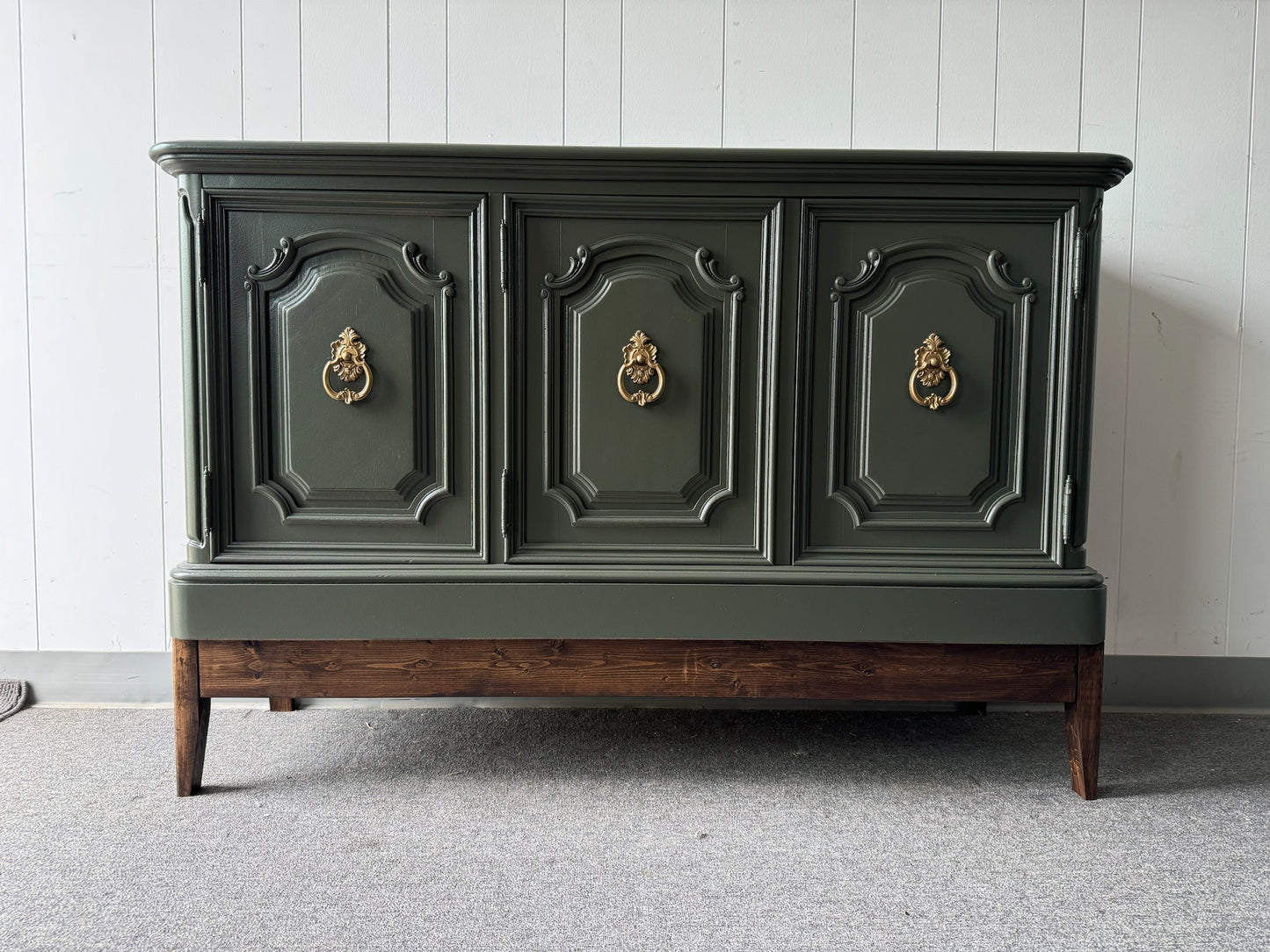 Sage Green Buffet with Wood Base