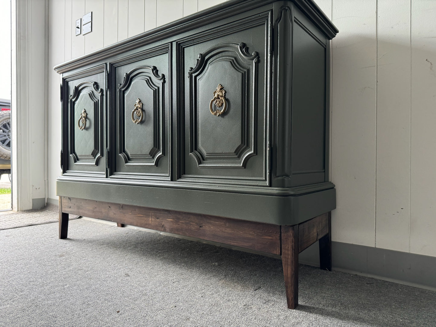 Sage Green Buffet with Wood Base