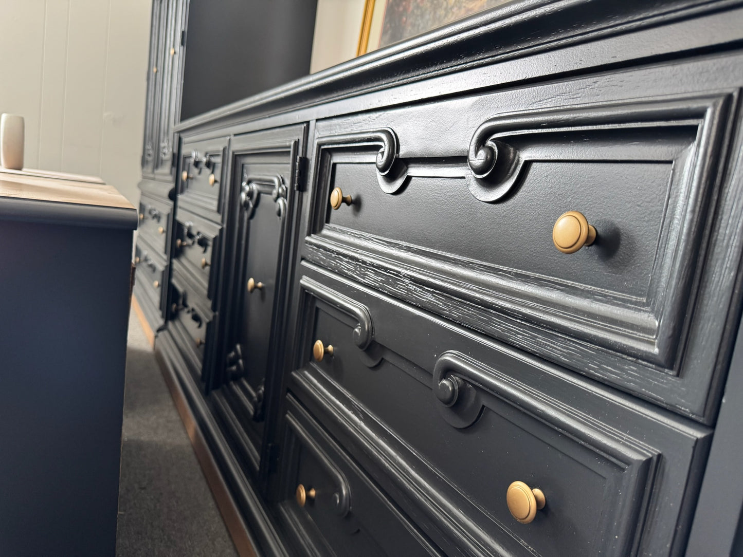 Black and Wood 4-Piece Dresser Set