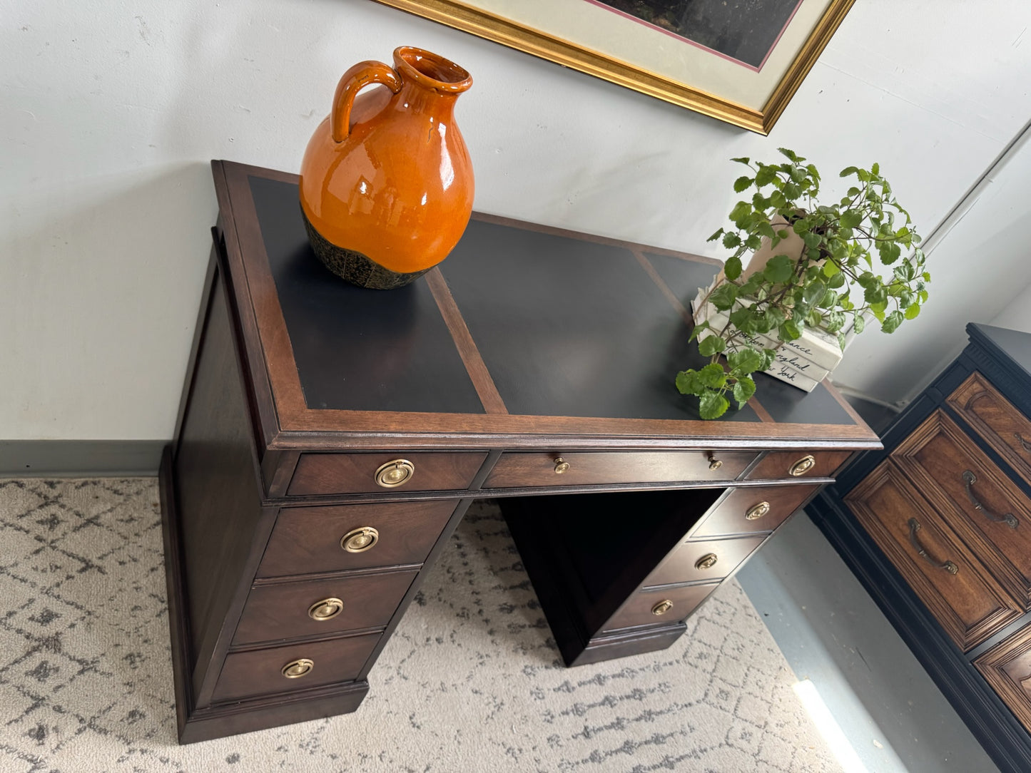 Vintage Dark Walnut Sligh Pedestal Desk